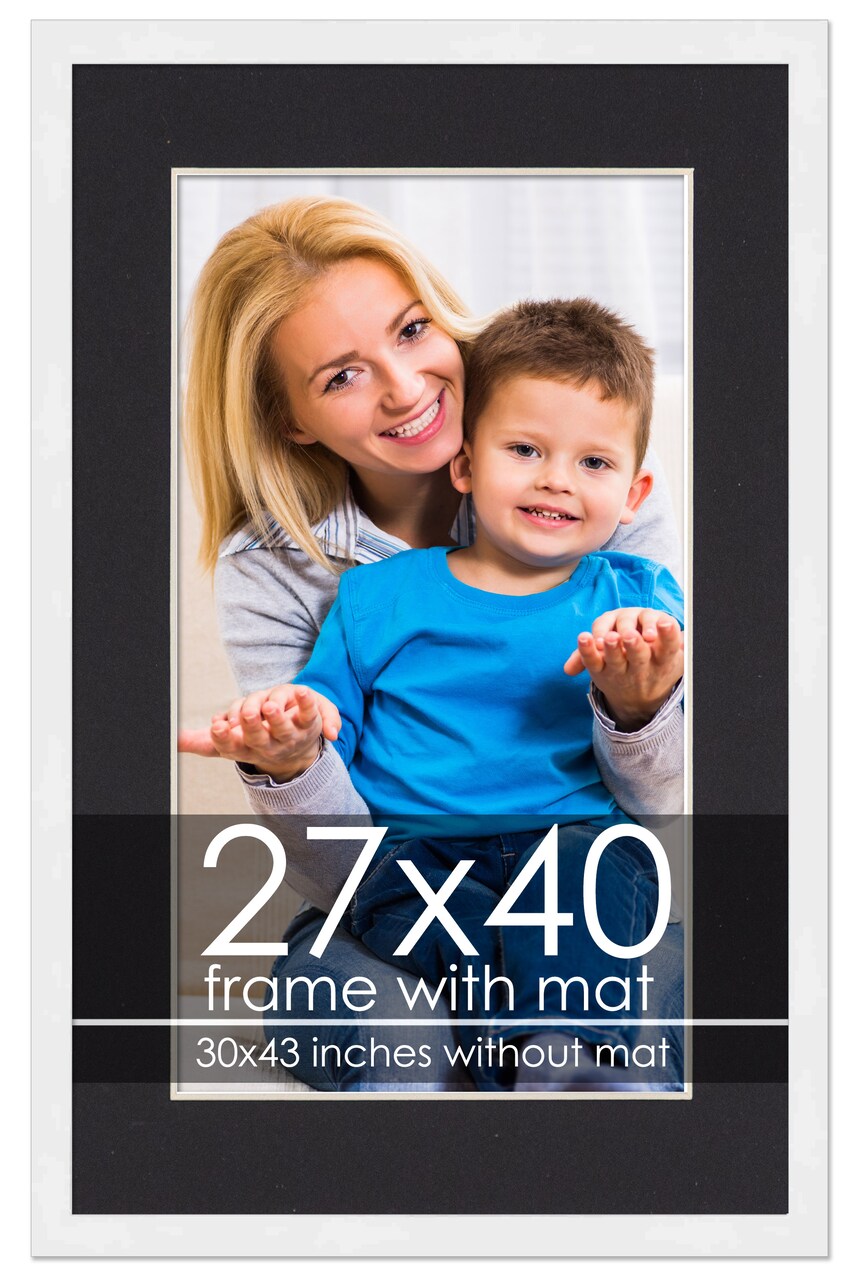 Modern White Frame with Black Photo Mat, UV Acrylic Front, Foam Board Backing, 60 Sizes Available